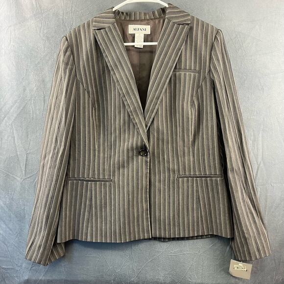 NWT Women's Alfani Costa Brava Blazer Size 14 Vertical Pinstripe One Button - Picture 1 of 6
